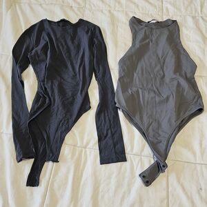 Set Of Two Zara Bodysuits Long Sleeve/sleeveless Dark Gray/gray Size S